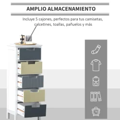 Cajonera Luz Homcom 5 cajones multicolor 90,5x35x28 cm