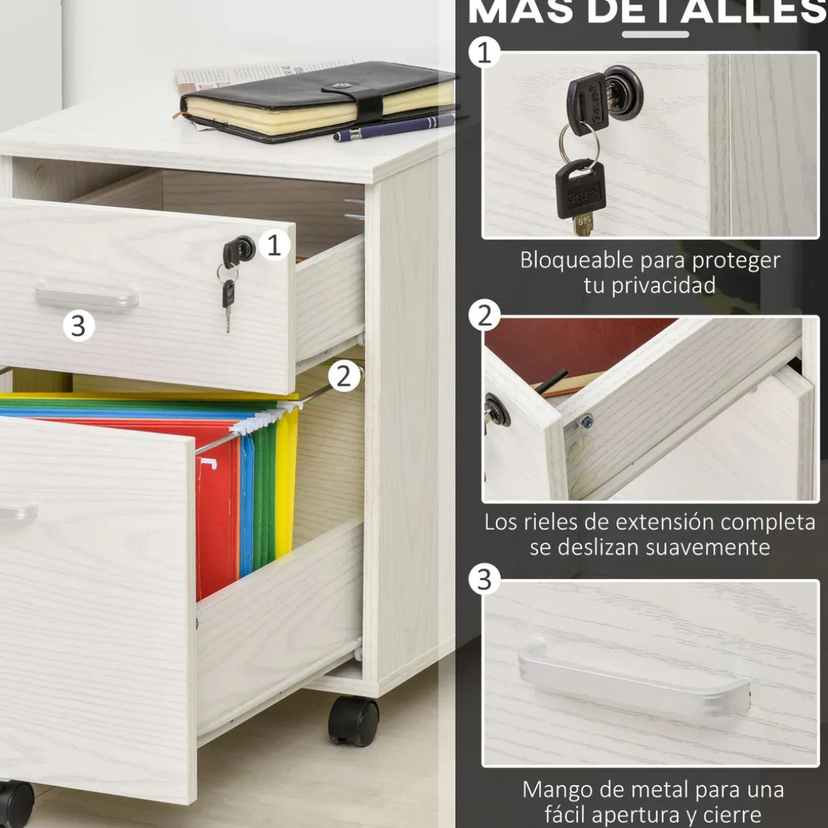 Cajonera Malia Vinsetto 2 cajones con llave blanco 55,6x40x45 cm