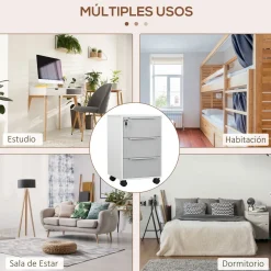 Cajonera Margate Homcom 3 cajones con llave blanco/gris 63,5x40x40 cm