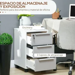 Cajonera Margate Homcom 3 cajones con llave blanco/gris 63,5x40x40 cm