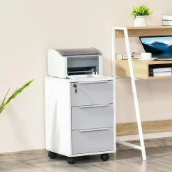 Cajonera Margate Homcom 3 cajones con llave blanco/gris 63,5x40x40 cm