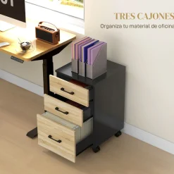 Cajonera Nisset Homcom 3 cajones + archivador + 4 ruedas roble/negro 65x40x42 cm