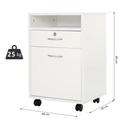 Cajonera para oficina Homcom 1 cajón 1 estante abierto 1 armario con ruedas blanco 60x40x35 cm