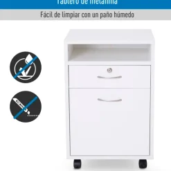 Cajonera para oficina Homcom 1 cajón 1 estante abierto 1 armario con ruedas blanco 60x40x35 cm