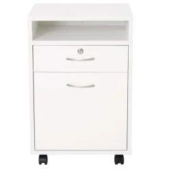 Cajonera para oficina Homcom 1 cajón 1 estante abierto 1 armario con ruedas blanco 60x40x35 cm