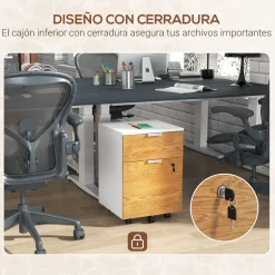 Cajonera Pyle Homcom 2 cajones + 4 ruedas blanco/natural 60x42x40 cm