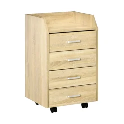 Cajonera Sezze Vinsetto 4 cajones + 4 ruedas natural 65x40x36 cm