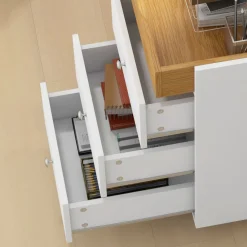 Cajonera Vinkel Homcom 3 cajones + 4 ruedas + 1 bandeja extraíble blanco/natural 66,5x43x40 cm