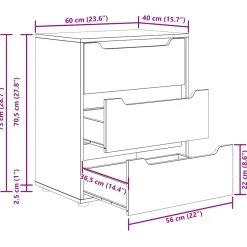 Cajonera Visnes 3 cajones 73x60x40 cm