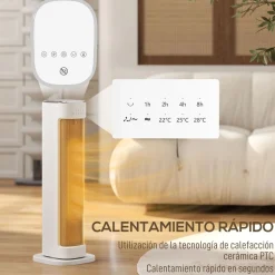 Calefactor cerámico Homcom 2000W 3 modos + mando a distancia blanco