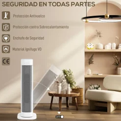 Calefactor cerámico Homcom 2000W 3 modos + mando a distancia blanco