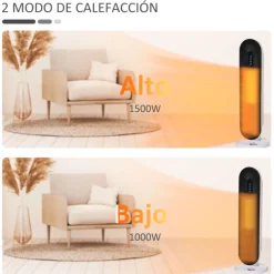 Calefactor de torre Homcom 1500W temporizador 24h con mando blanco/negro 63,5x21x21 cm