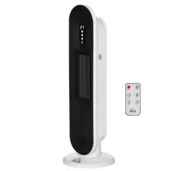 Calefactor de torre Homcom 1500W temporizador 24h con mando blanco/negro 63,5x21x21 cm
