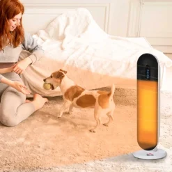 Calefactor de torre Homcom 1500W temporizador 24h con mando blanco/negro 63,5x21x21 cm