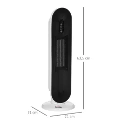 Calefactor de torre Homcom 1500W temporizador 24h con mando blanco/negro 63,5x21x21 cm