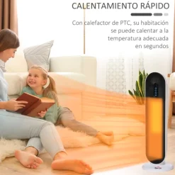 Calefactor de torre Homcom 1500W temporizador 24h con mando blanco/negro 63,5x21x21 cm