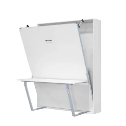 Cama abatible vertical Lupe con escritorio y somier blanco