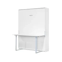Cama abatible vertical Lupe con escritorio y somier blanco