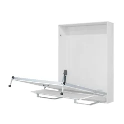 Cama abatible vertical Lupe con escritorio y somier blanco