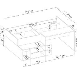 Cama con escritorio Kric blanco/natural 72x195x134 cm