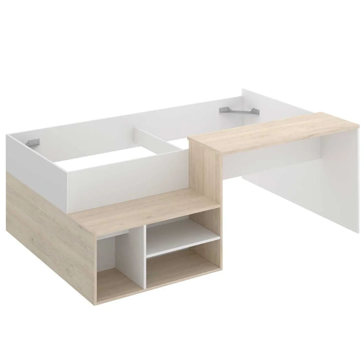 Cama con escritorio Kric blanco/natural 72x195x134 cm