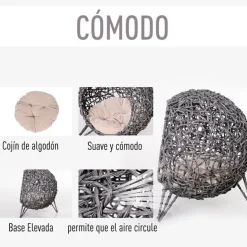 Cama cueva para gatos PawHut de ratán con cojín