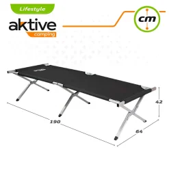 Cama de camping Aktive plegable 100kg negro 42x190x64 cm