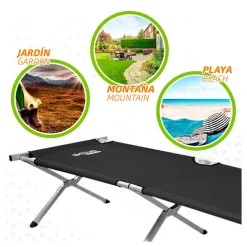 Cama de camping Aktive plegable 100kg negro 42x190x64 cm
