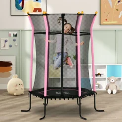 Cama elástica Garden Homcom red de seguridad + postes acolchados azul 190xØ163,5