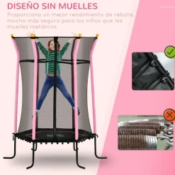 Cama elástica Garden Homcom red de seguridad + postes acolchados azul 190xØ163,5