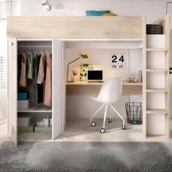 Cama estudio Spylo con mesa de estudio + armario natural 177x205x112 cm