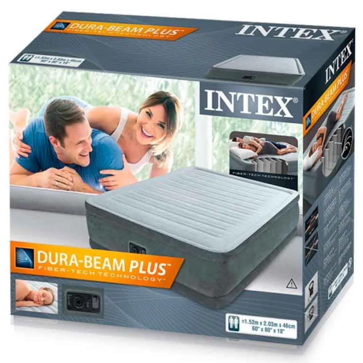 Cama hinchable Comfort plush Intex 2 personas con bomba eléctrica 46x152x203 cm