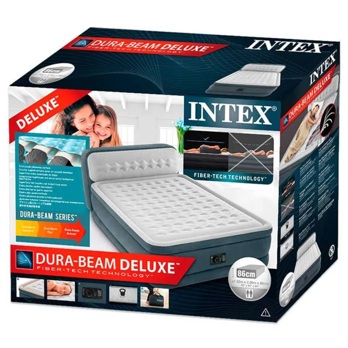 Cama hinchable Dura-Beam Deluxe Intex 2 usuarios con bomba eléctrica gris 46x152x236 cm