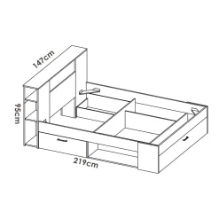 Cama Lanka cabecero estantería 95x147x219 cm