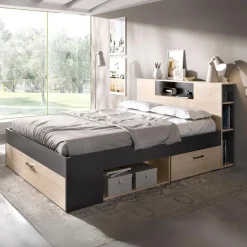 Cama Lanka cabecero estantería 95x147x219 cm