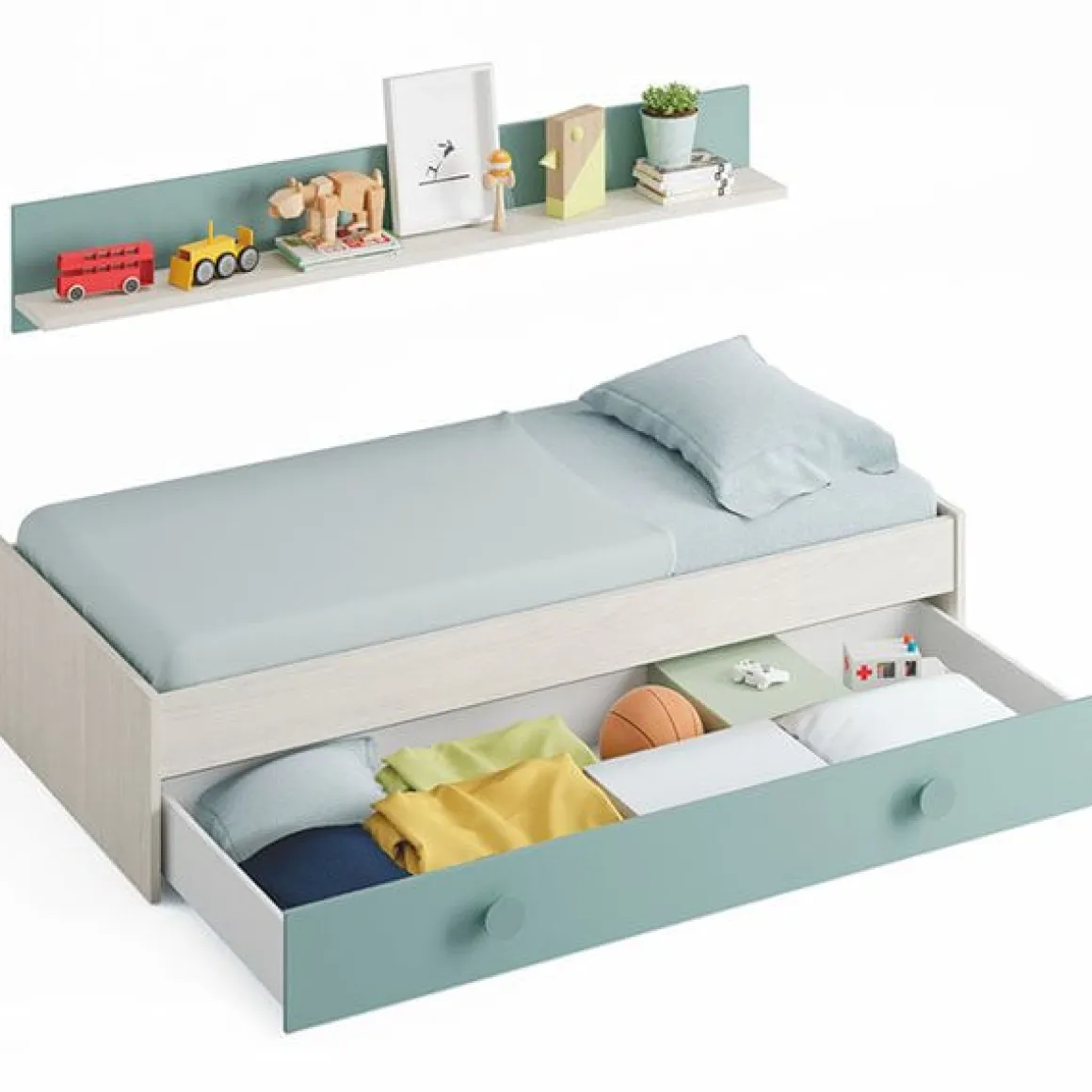 Cama nido+estante superior Snuba blanco Alpes/verde acqua