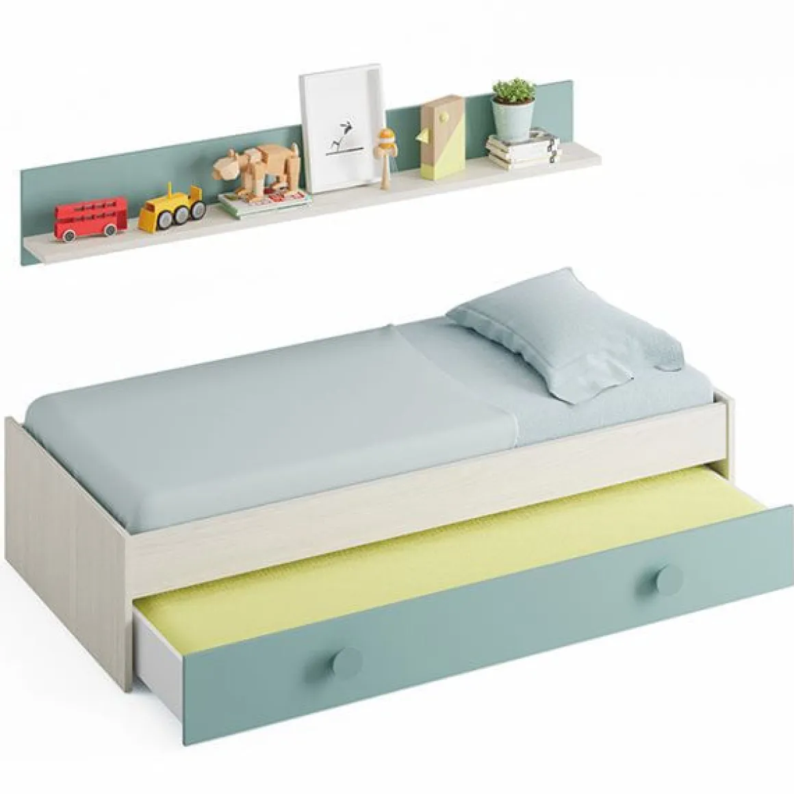 Cama nido+estante superior Snuba blanco Alpes/verde acqua