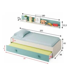 Cama nido+estante superior Snuba blanco Alpes/verde acqua