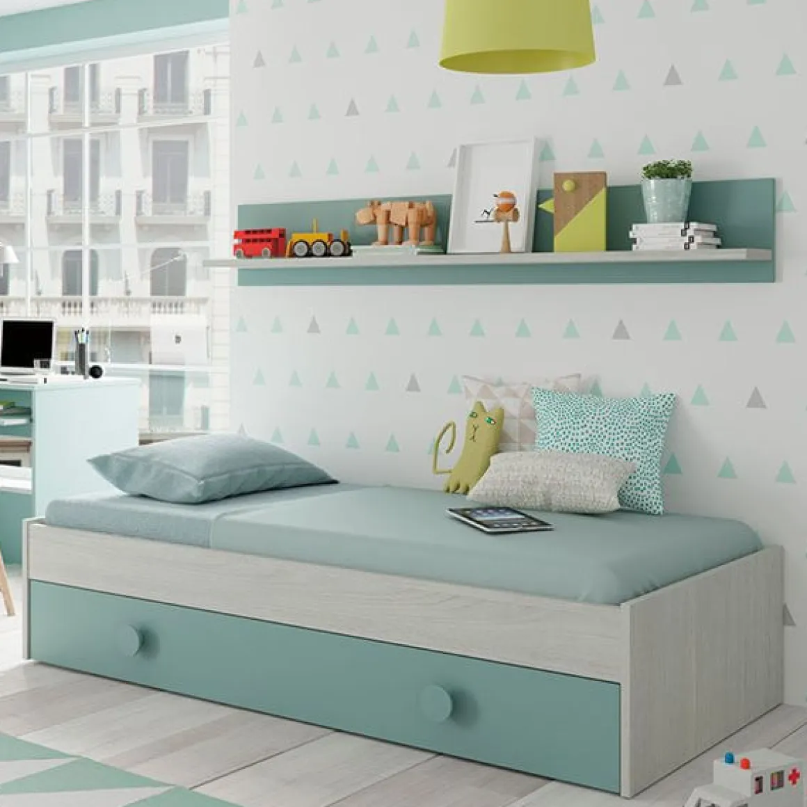 Cama nido+estante superior Snuba blanco Alpes/verde acqua