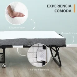 Cama plegable Rilo Homcom portátil con colchón blanco 42,5x200x80 cm