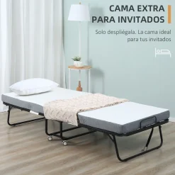 Cama plegable Rilo Homcom portátil con colchón blanco 42,5x200x80 cm