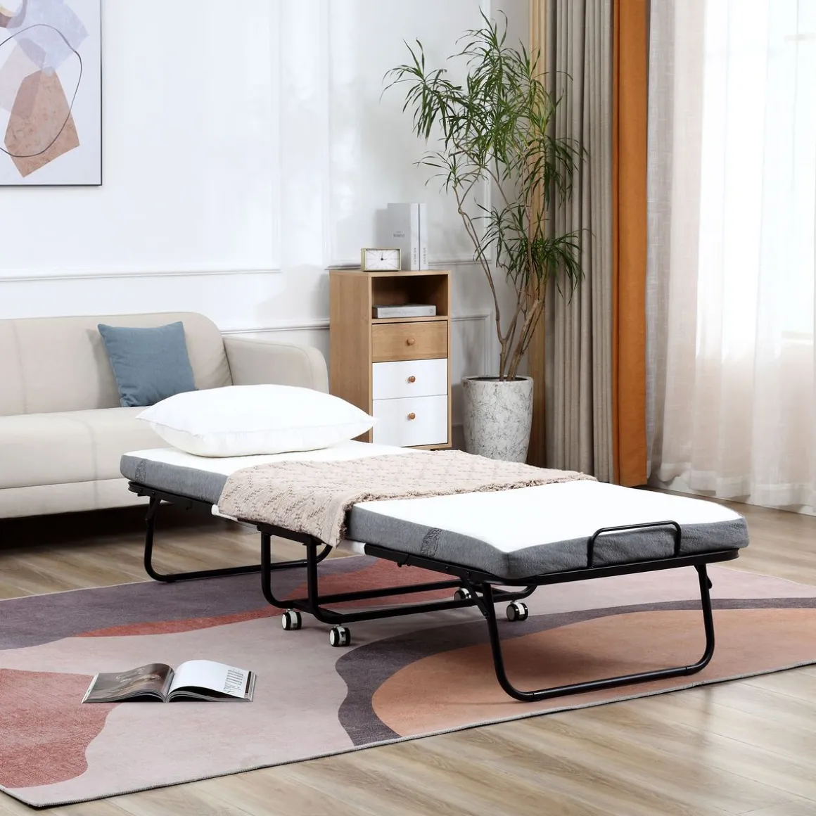 Cama plegable Rilo Homcom portátil con colchón blanco 42,5x200x80 cm