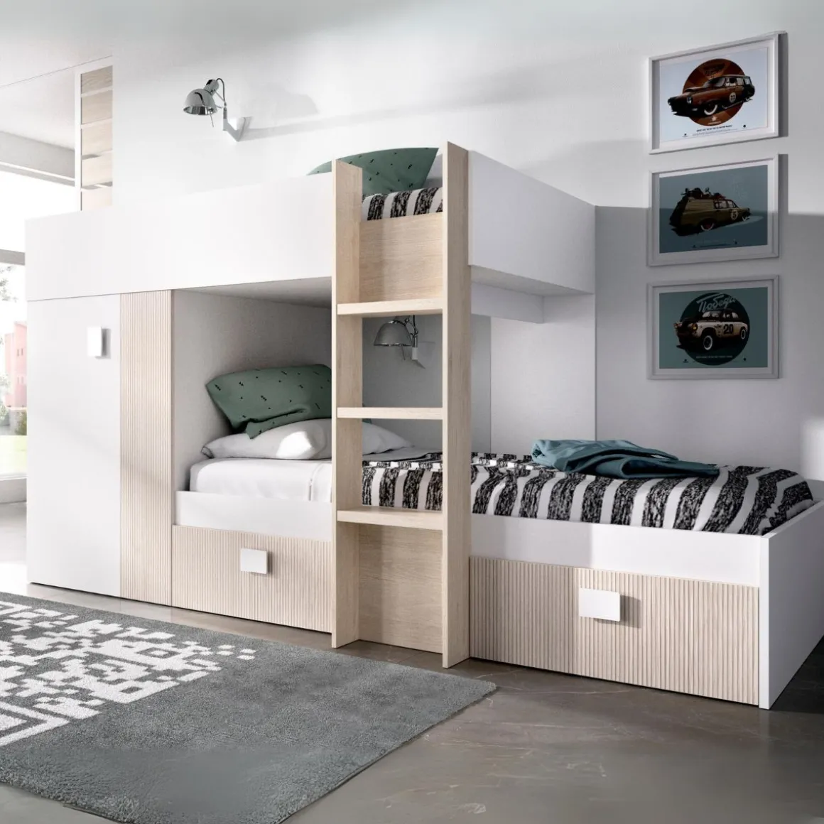 Cama tren con armario y 2 cajones Groe 150x271x111 cm