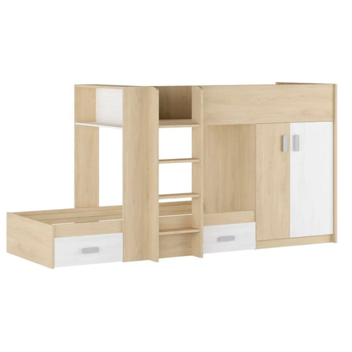 Cama tren Donald 2 camas + 2 cajones + armario 150,6x278,5x99,6 cm