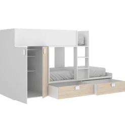 Cama tren Matt 2 camas con armario y 2 cajones 150x275x108 cm