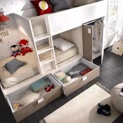Cama tren Matt 2 camas con armario y 2 cajones 150x275x108 cm