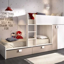 Cama tren Matt 2 camas con armario y 2 cajones 150x275x108 cm