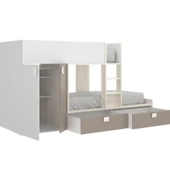 Cama tren Matt 2 camas con armario y 2 cajones 150x275x108 cm