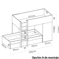 Cama tren Move con 2 camas y 2 opciones de montaje 150x255x112 cm