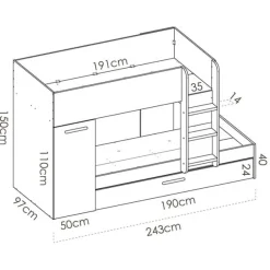 Cama tren Tom 3 camas con armario 150x244x112 cm